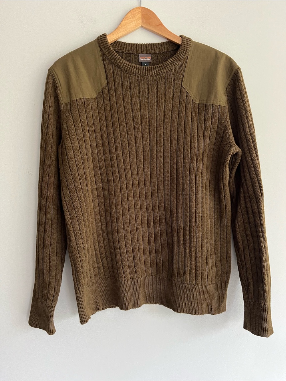 Patagonia Fog Cutter Olive Green Ribbed Crewneck Sweater Small